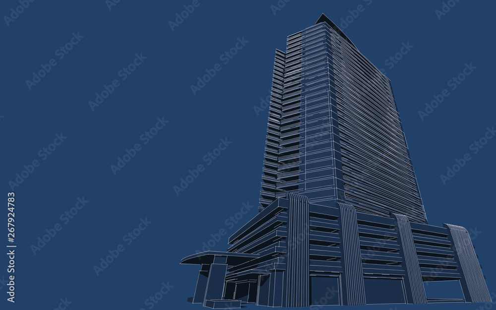 Obraz premium 3D illustration architecture building perspective lines.