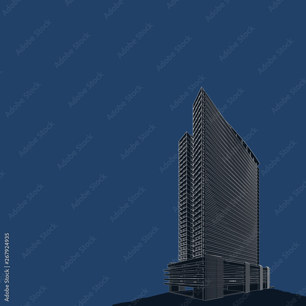 Obraz premium 3D illustration architecture building perspective lines.