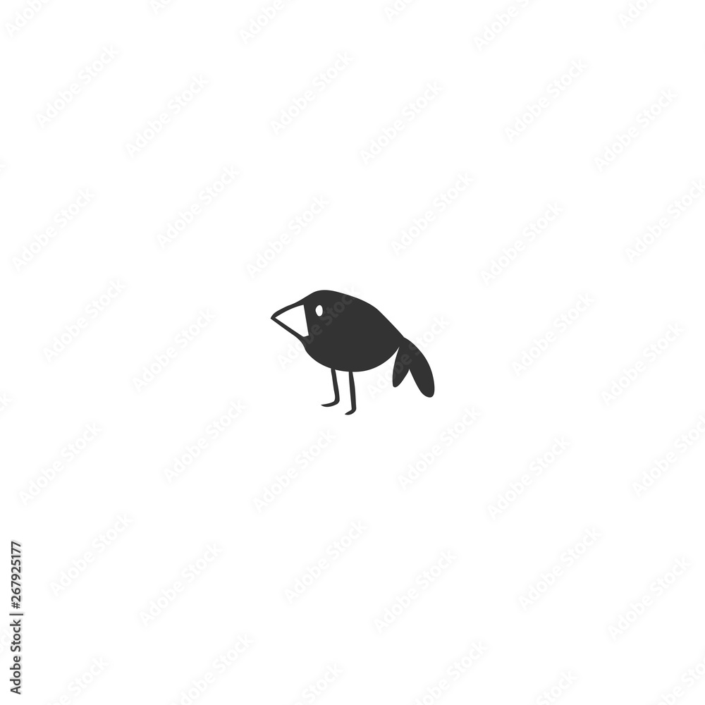 Vector hand drawn icon. Black bird, crow, symbol of wisdom and curiosity.