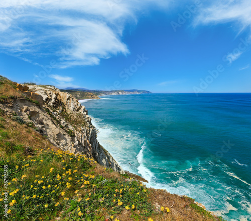 Summer ocean coastline view in Getxo town, Spain