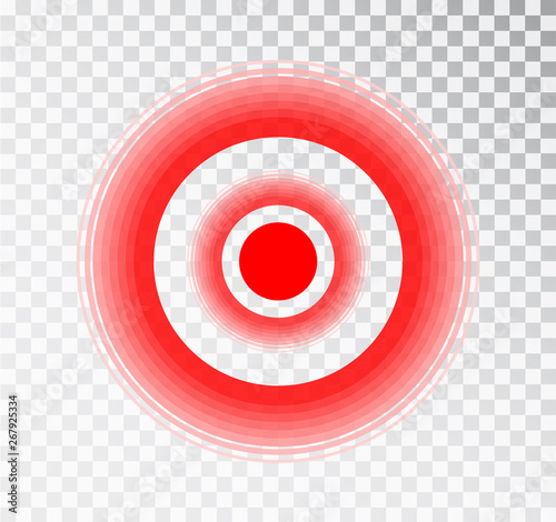 Pain red circle icon for painkiller medicine pill package design and inflammatory ache. Vector point symbol in muscular pain or headache and in stomach.