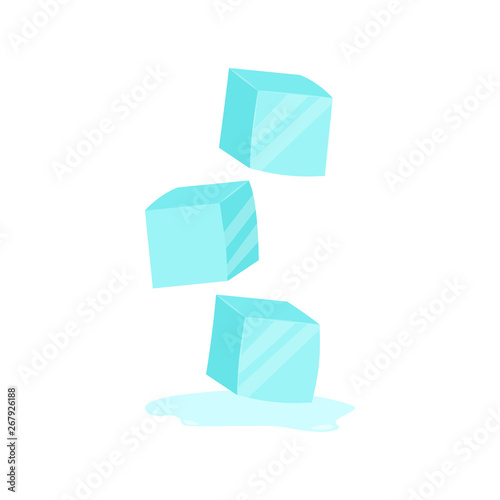 Ice cubes. Cold transparent frozen block. Vector stock illustration