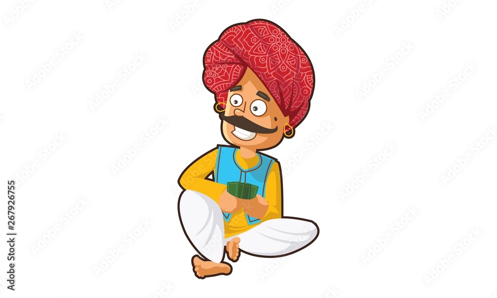 Vector cartoon illustration of a rajasthani man playing card. Isolated on  white background. Stock Vector | Adobe Stock