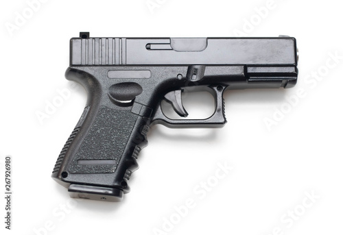 Black gun pistol isolated on white background