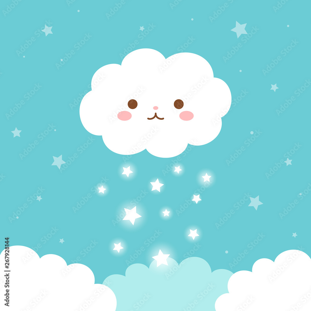 Cute cloud with stars on blue sky background Cute cloud with stars on blue sky background