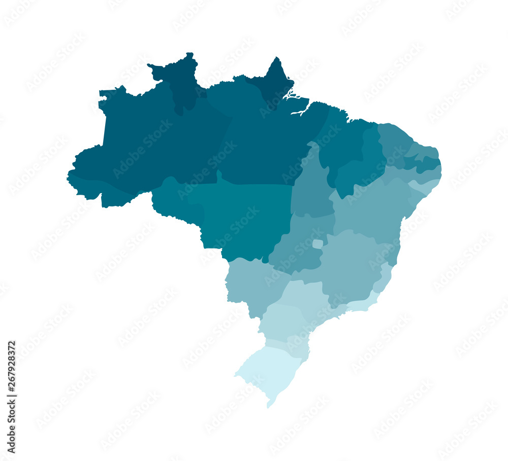 Vector isolated illustration of simplified administrative map of Brazil. Borders of the regions. Colorful blue khaki silhouettes
