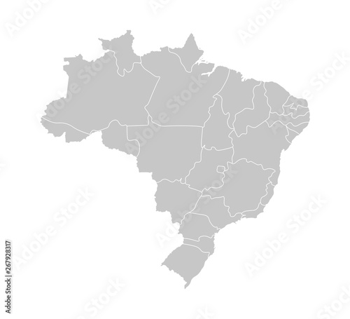 Vector isolated illustration of simplified administrative map of Brazil. Borders of the provinces (regions). Grey silhouettes. White outline
