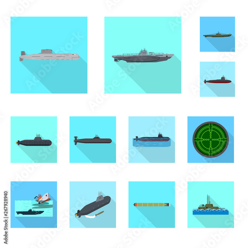 Vector illustration of military and nuclear sign. Set of military and ship stock symbol for web.