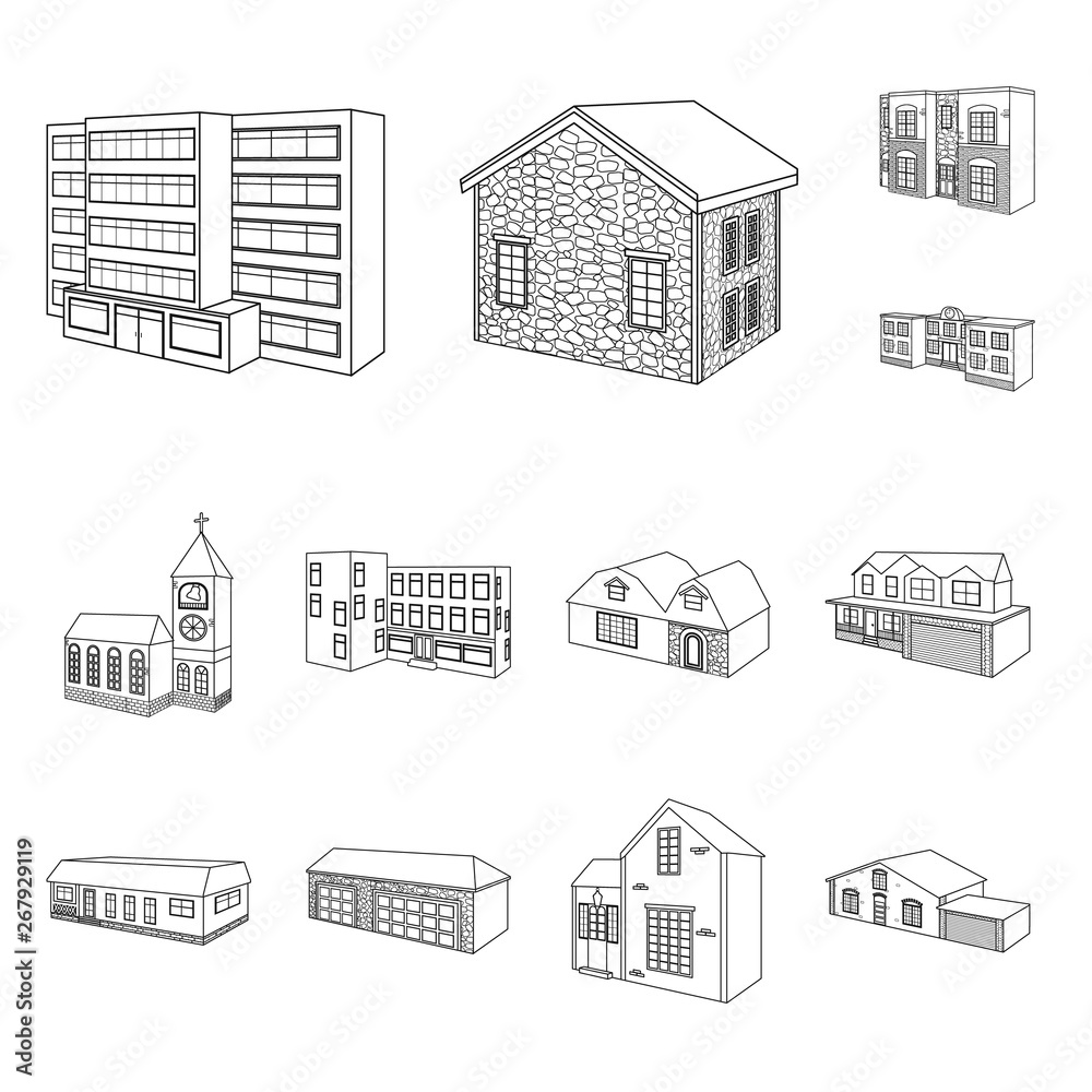 Isolated object of city and construction icon. Set of city and estate stock vector illustration.