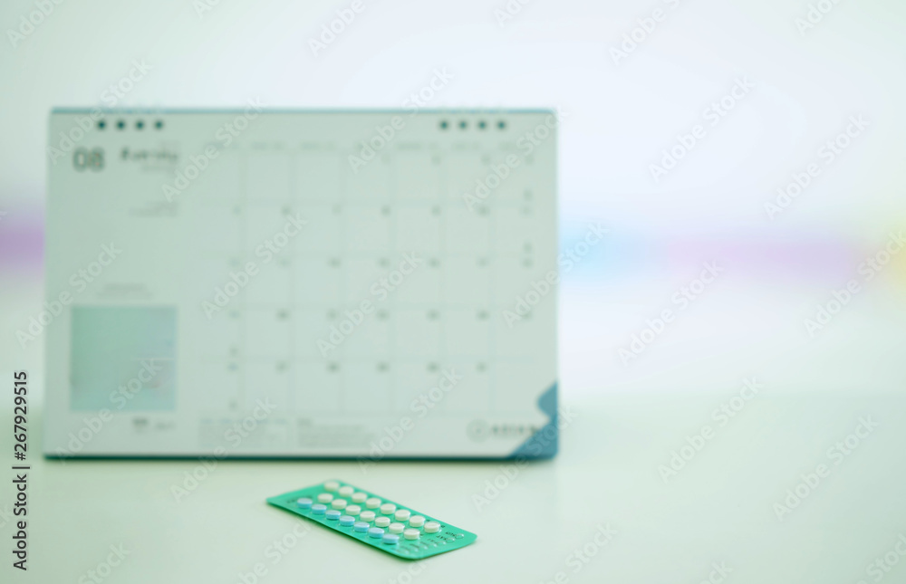 Pills in package and calender for contraception pregnancy counting oral treatment method concept