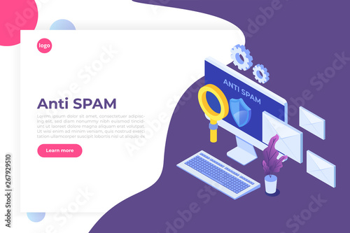 E-mail protection,  anti-malware, anti spam isometric concept. Flat vector illustration