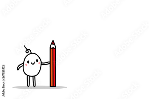 Cute cartoon ment holding big red pencil hand drawn illustration