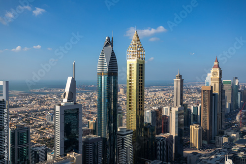Panorama from the Dubai Downtown Skyline at sunset