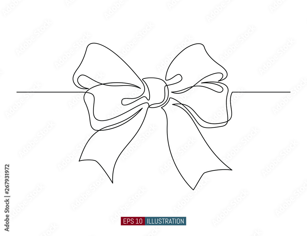 Continuous line drawing of decorative ribbon bow. Template for your