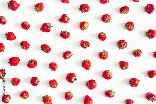 Strawberry on white background. Flat lay, top view