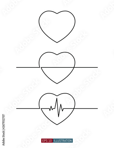 Continuous line drawing of heart symbol. Template for your design. Vector illustration.