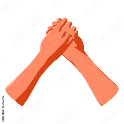 Arm wrestling and sign of human teamwork, power partnership