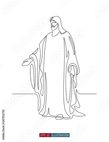 Continuous line drawing of Jesus Christ. Template for your design works. Vector illustration.