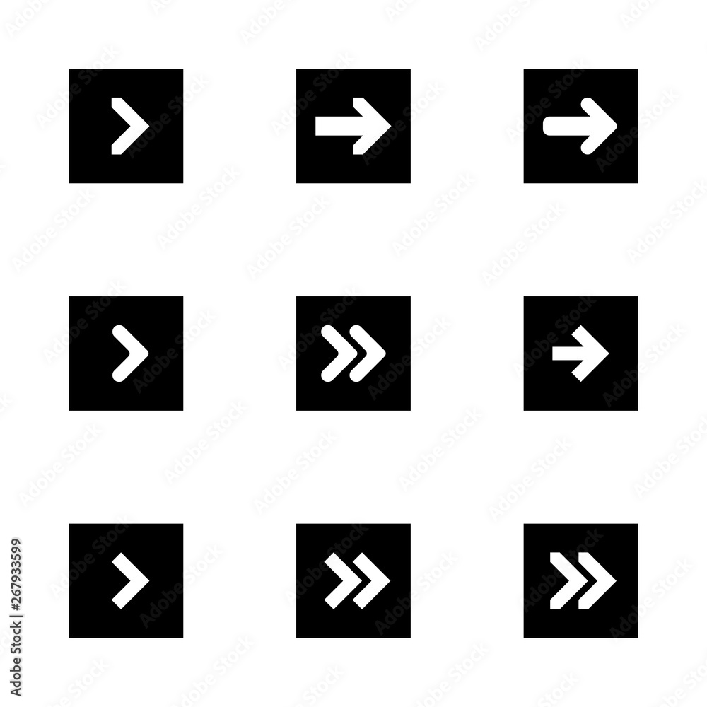 Black next right up arrows set digital symbol pointer icons logo sign button collection. EPS 10 modern flat simple cursor vector illustration on a white background Black next right up arrows set digital symbol pointer icons logo sign button collection. EPS 10 modern flat simple cursor vector illustration on a white background