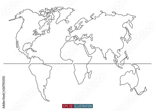 Continuous Line Drawing Of World Map Template For Your Design Vector Illustration Stock Vector Adobe Stock