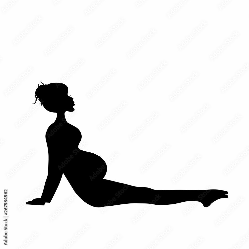 Pregnant woman silhouette practicing yoga stretching fitness isolated on white Pregnant woman silhouette practicing yoga stretching fitness isolated on white