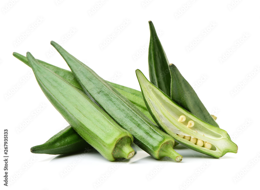 Fresh young okra isolated on white background Fresh young okra isolated on white background