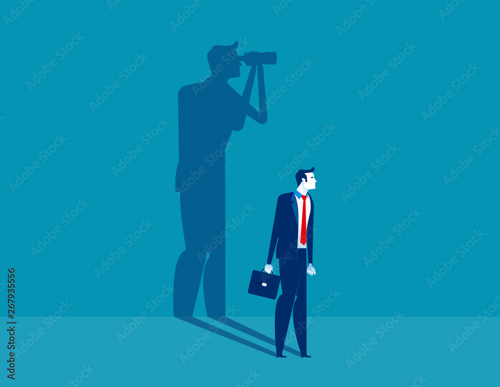 Businessman analysis and searching himself. Concept business vector illustration, Examining, Research, Silhouette