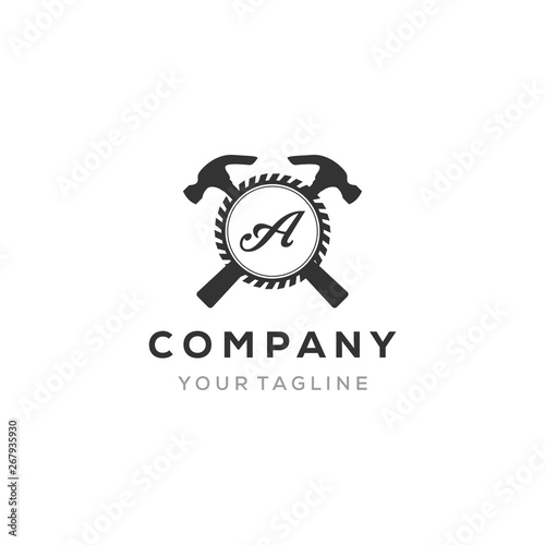 Construction Logo Template with a gear and you company name in the middle