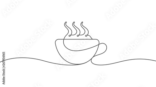 Continuous line drawing of coffee cup. One line hot drink concept. Tea mug linear drawing. Single thread vector with coffee drink. Outine minimalism. photo