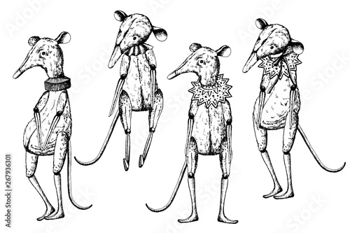 Vintage little mouses sketch. Illustration, clip art, scrapbooking graphic on white background