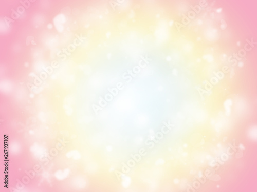 Pastel color sparkle rays lights with heart bokeh elegant abstract background. Dust sparks background.