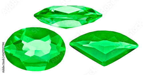 three emeralds isolated on whitу