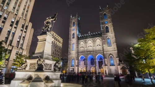 Hyperlapse video of Montreal city near the Notre Dame Cathedral by night photo