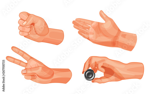 Hand gestures for playing stone, scissors, paper. Figure from checkers.