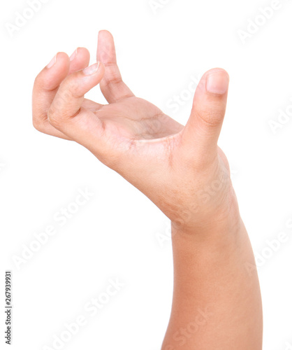 Boy hand gestures isolated over the white background.