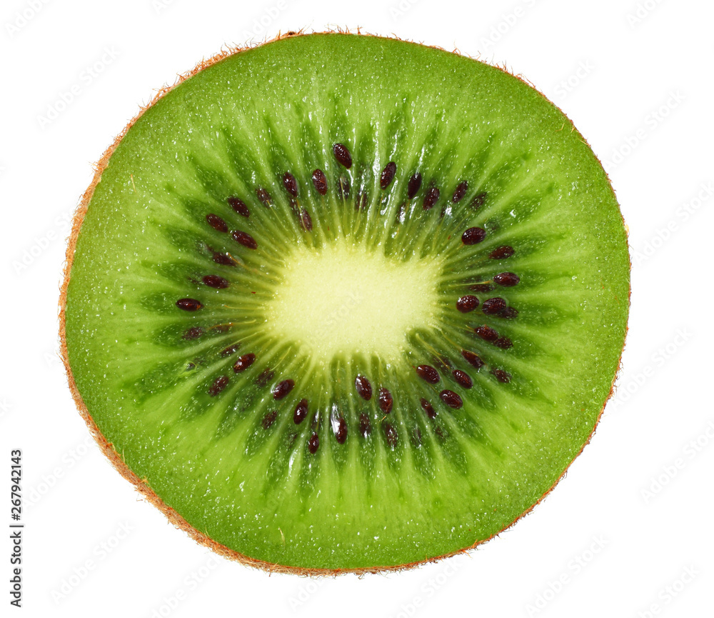 Slice of kiwi fruit isolated on white background