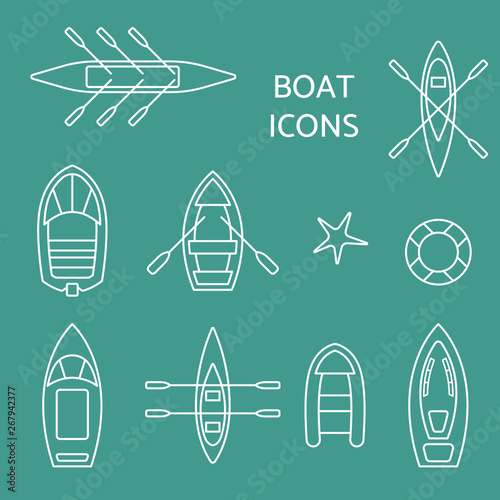 Boat icons outline set.