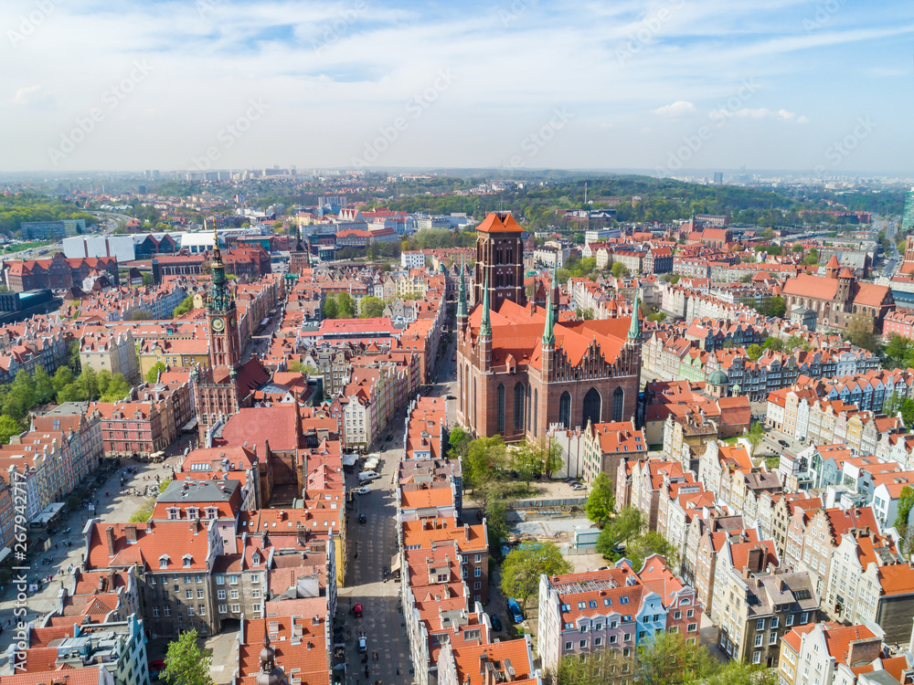 Gdańsk - stare miasto z lotu ptaka - panorama z Bazylika Mariacką