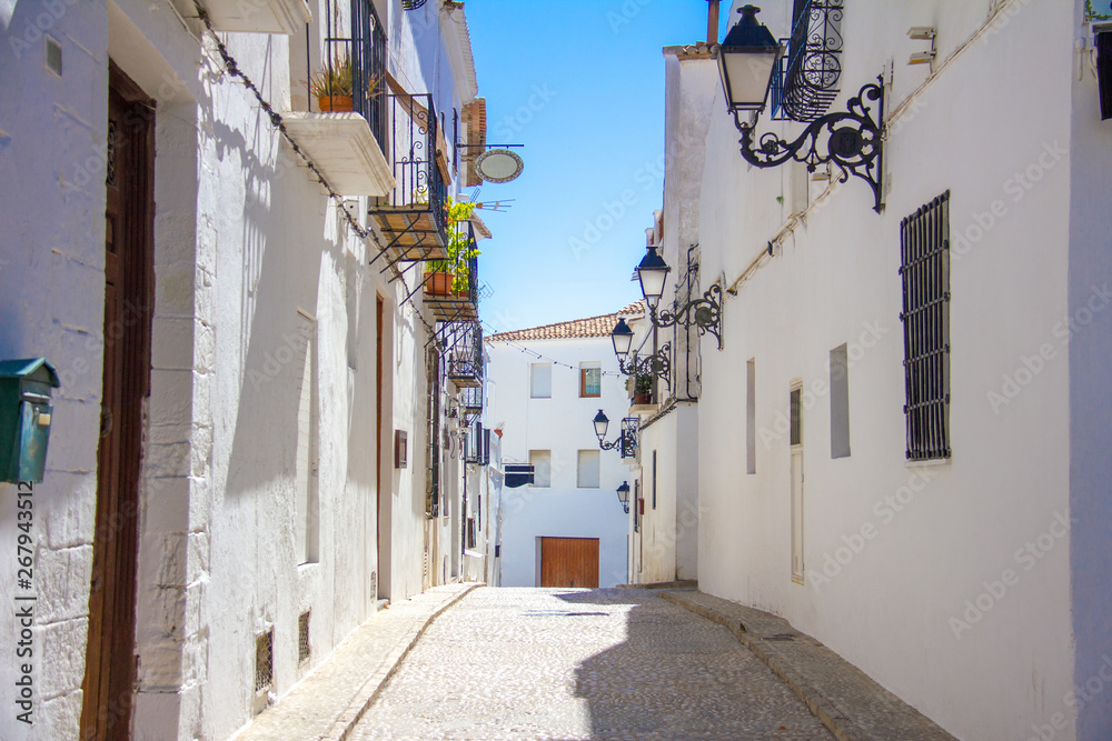 A traditional mediterranean street in Altea old town, Spain