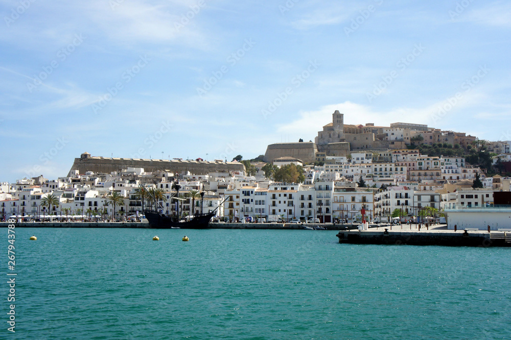 The fortress and the old town of Ibiza. View from the sea.
