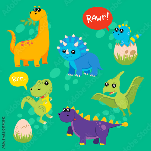 Cute kids dinosaurs pattern for girls and boys. Colorful dinosaurs on the abstract grunge background.. The dinosaurs pattern is made in neon colors. Urban pattern. backdrop for textile and fabric.