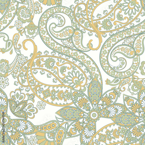Paisley vector seamless pattern. Fantastic flower, leaves. Textile bohemian print.