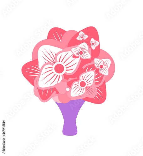 Bouquet vector, flowers isolated floral composition gathered in special decorative wrapping, present or celebration of holiday, flat style congrats
