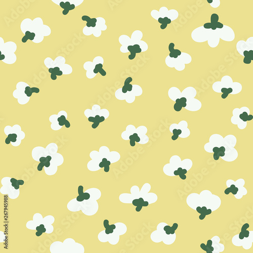 seamless pattern with white flowers, botanical doodle, floral pattern, abstract colour background
