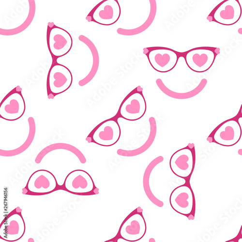 Wallpaper Mural Glasses with hearts icon seamless pattern. Smiling faces of abstract lovers. Symbol of love concept banner. Vector illustration Torontodigital.ca