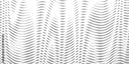 White calm moire effect vector background. Wave Optical Illusion. Light Grey Lines Blending. Clear linear template for web and graphic design.