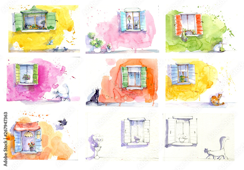 Obraz premium Watercolor sketches of houses, Italian houses