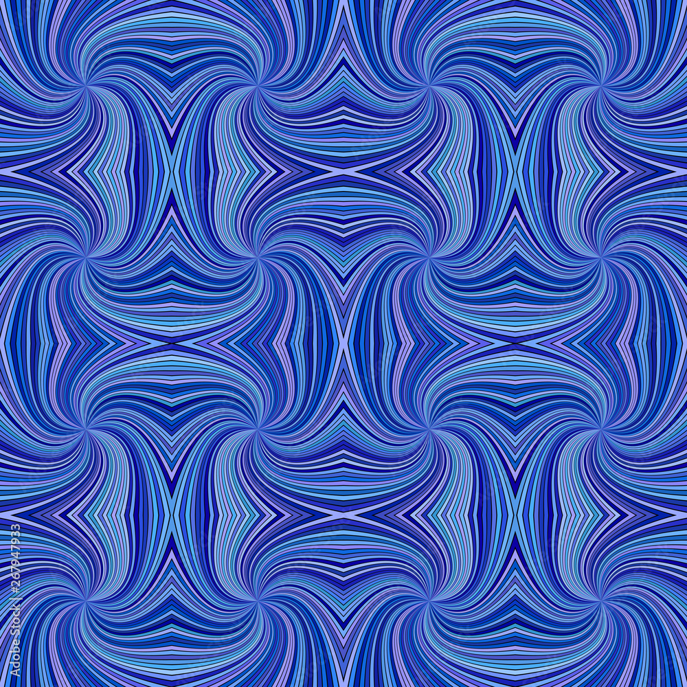 Blue seamless psychedelic geometrcial spiral stripe pattern background - vector curved ray burst graphic design