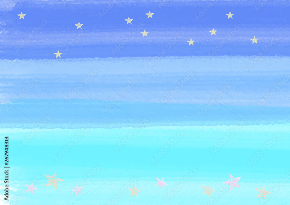空に星　海に星　水彩パステル風の夏の風景　Adobe CC
