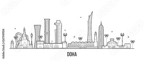 Doha skyline Qatar city buildings vector linear photo